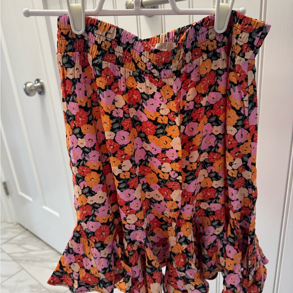 LOFT Red/Orange/Pink Ruffled Mini Skirt